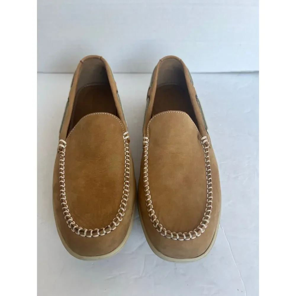 Sebago Tan Leather‎ Frank Roughout Slip On Comfort Preppy Boat Loafer Shoes 10M